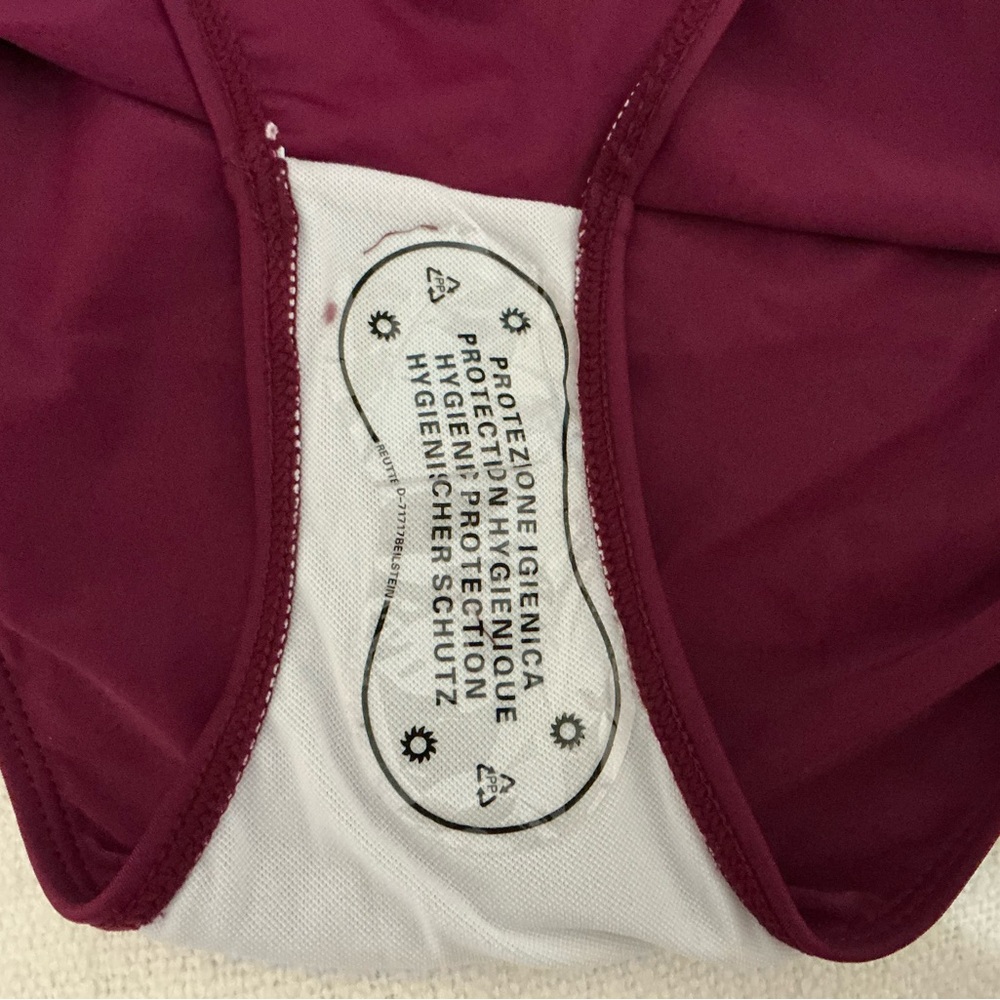 New Tempt Me Burgundy One Piece High Neck Plunge Mesh Ruched Swimsuit Size S - Picture 9 of 10